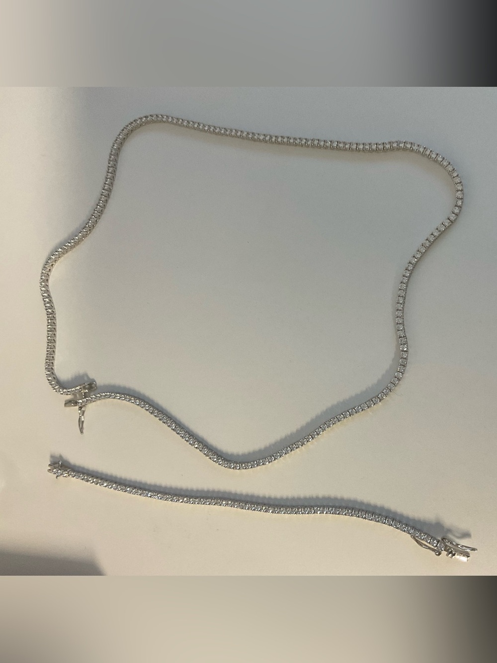 14K White Gold Plated Moissanite Tennis Necklace and Bracelet Set